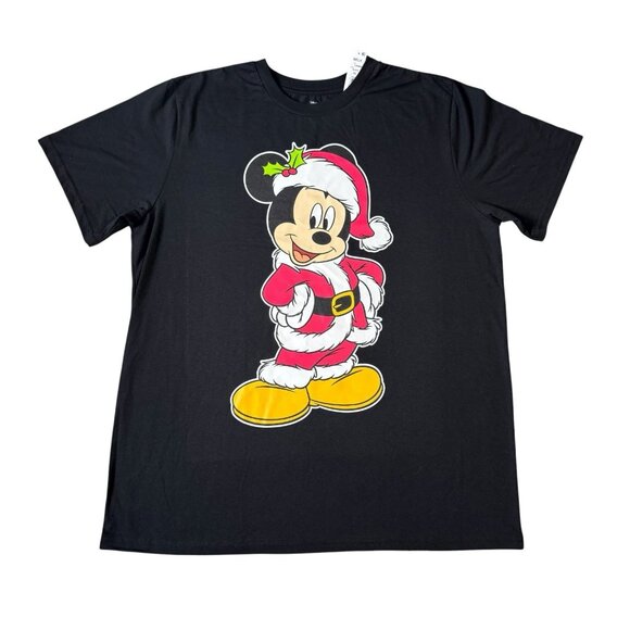 Disney Mickey Mouse Santa Christmas Tee Black XL Holiday Ugly Xmas Shirt NWT - Picture 1 of 8